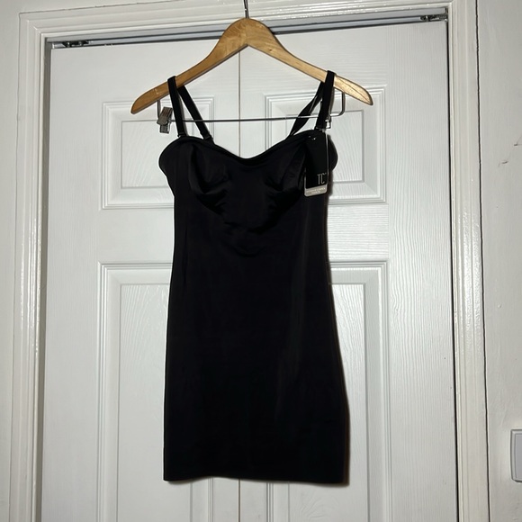 NWT TC Tummy Control Smooth Comfort Black Slip Dress Slimming 38 Small - Picture 2 of 10